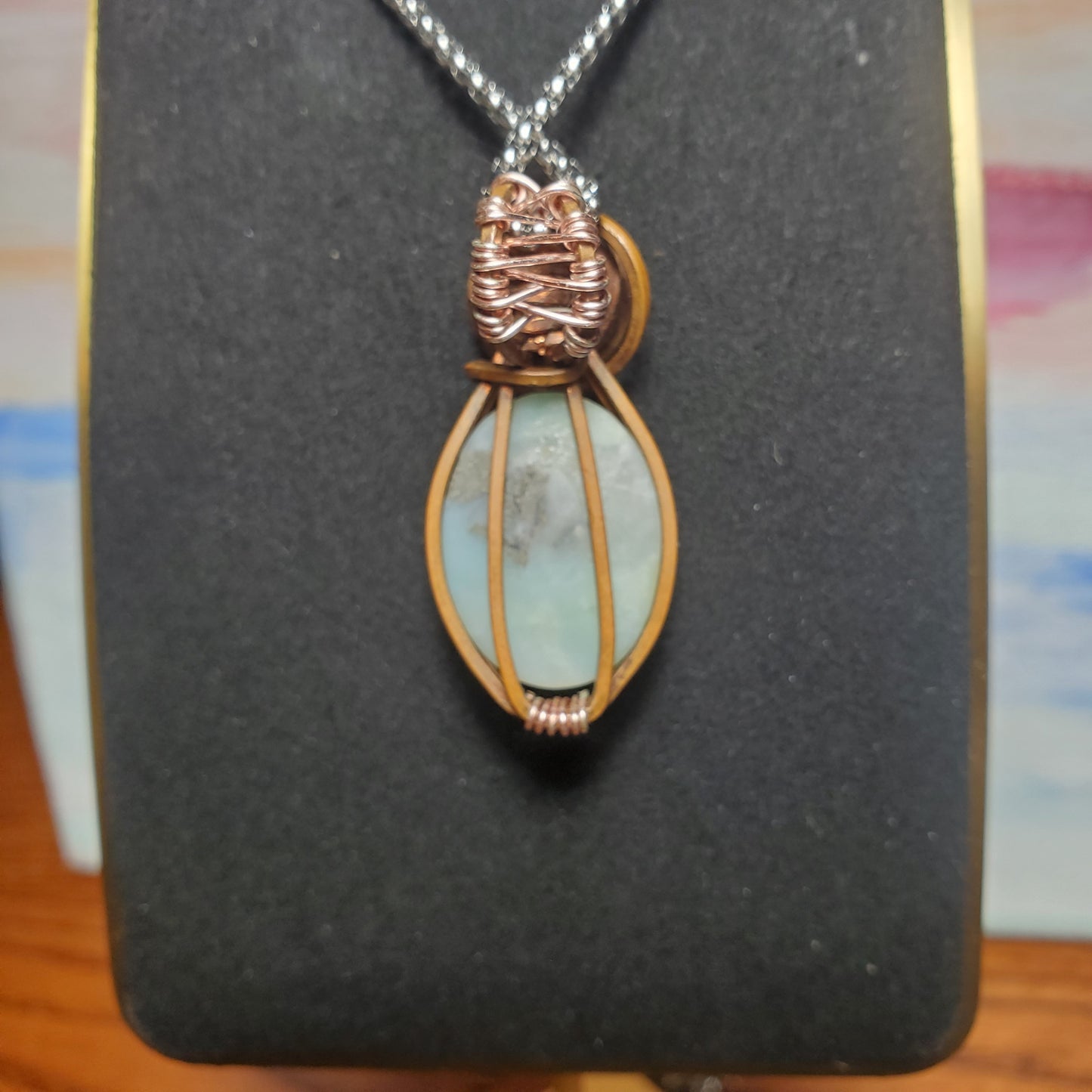Blue Opal Copper Wire Wrapped Gem