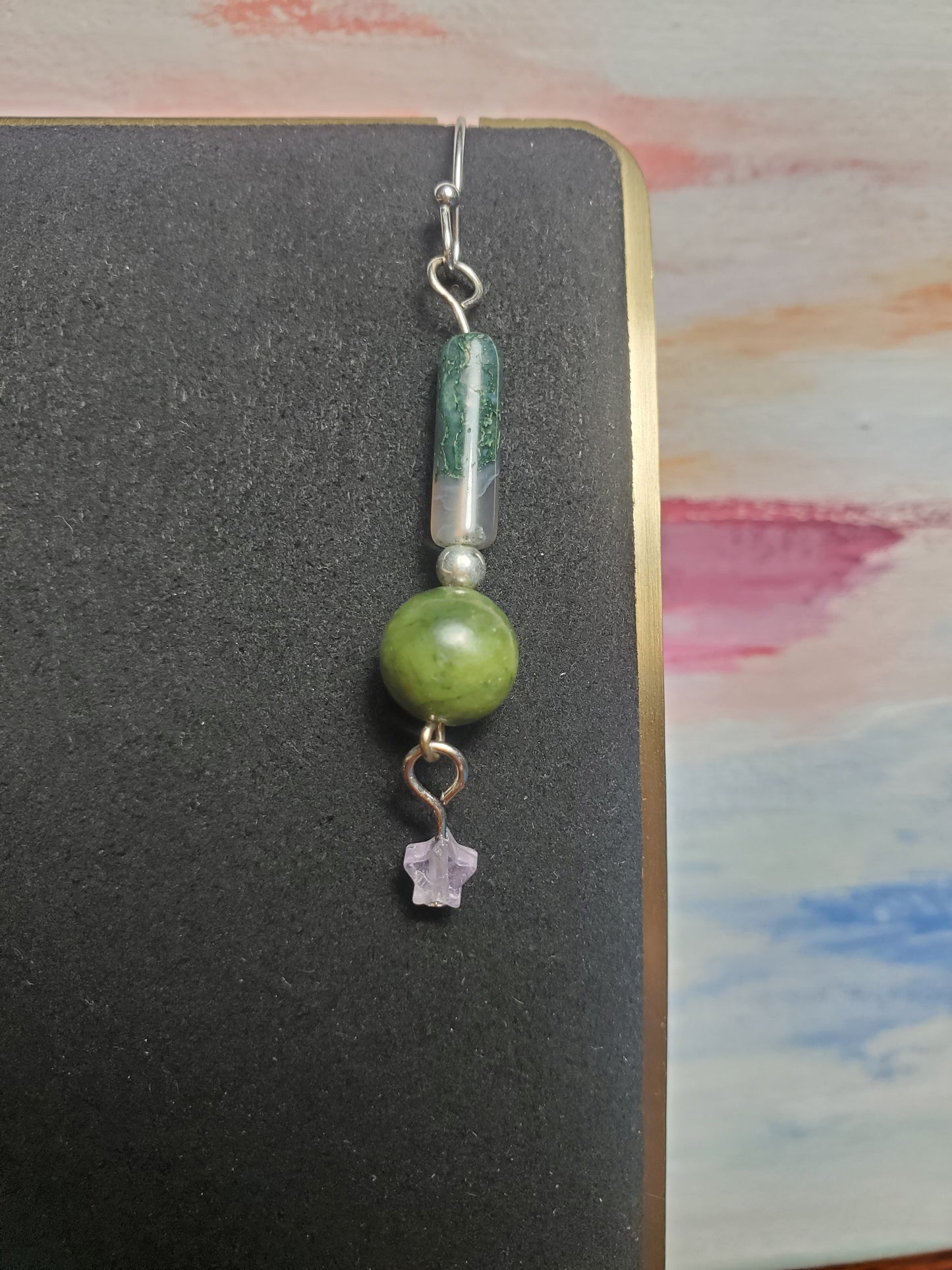 Mossy Agate, Jade and Amethyst Star Earrings