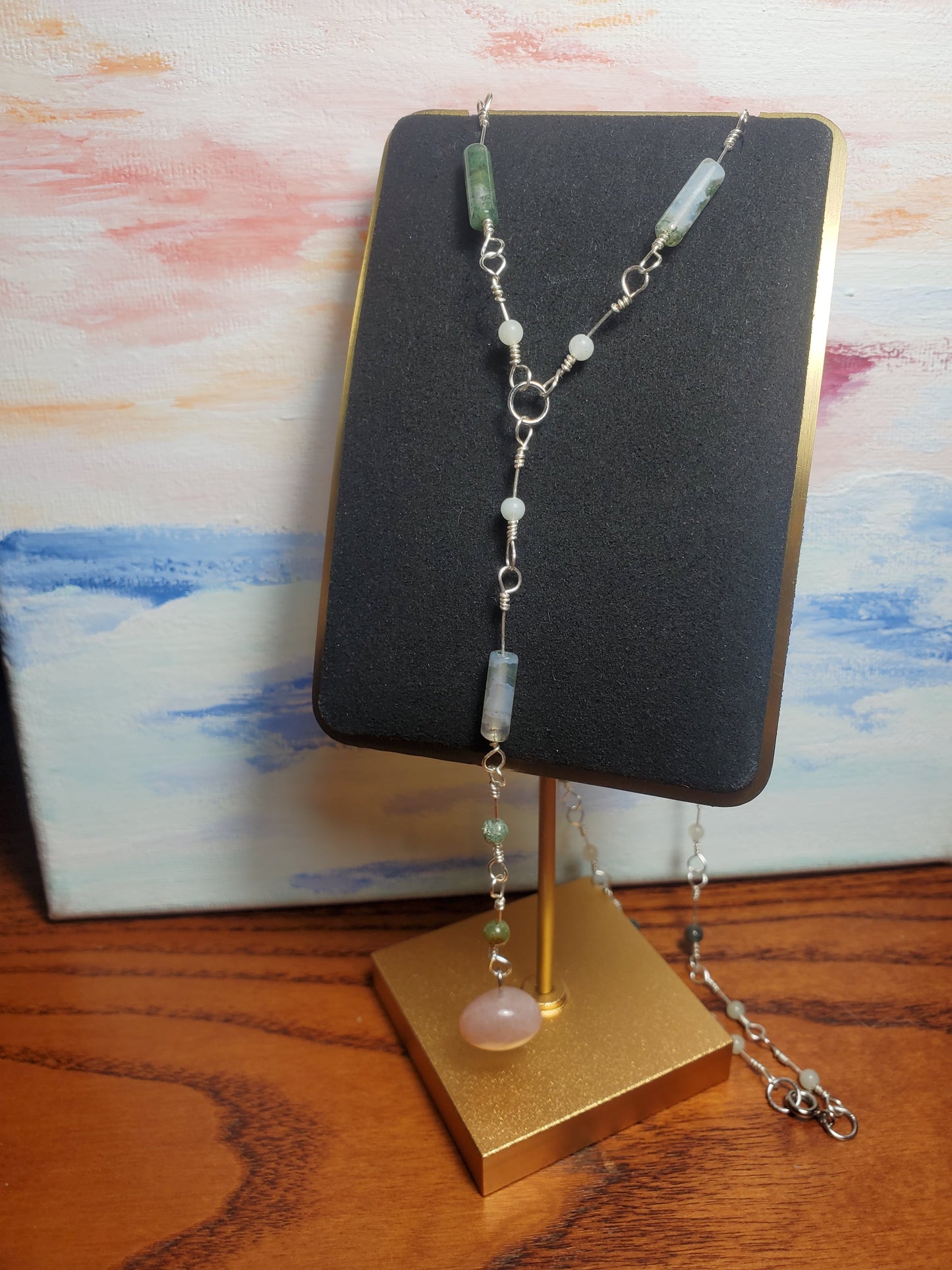 Mossy Agate, Amazonite and Sunstone/ Moonstone Chain