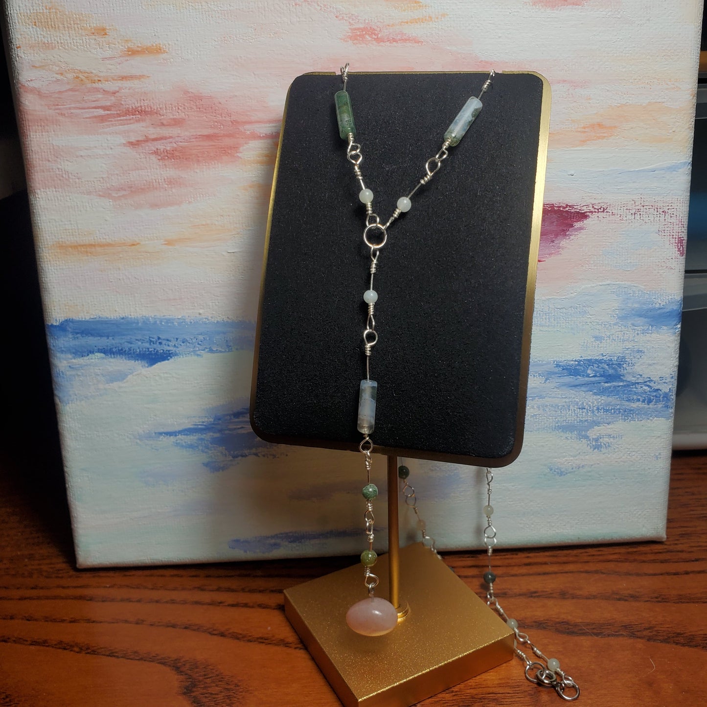 Mossy Agate, Amazonite and Sunstone/ Moonstone Chain