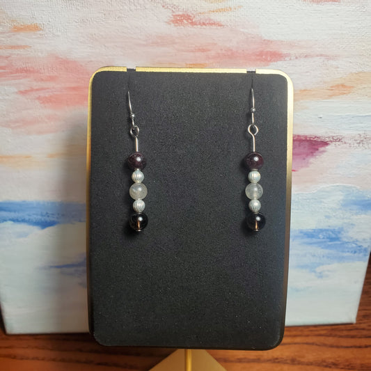Garnet, Smokey Quartz, and Labradorite Earrings