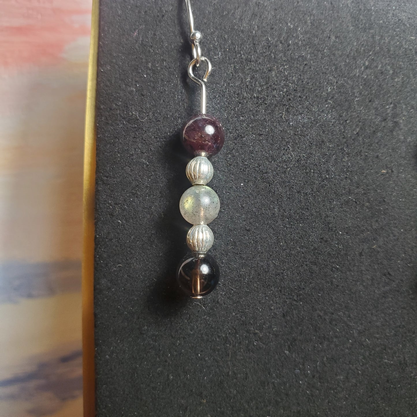 Garnet, Smokey Quartz, and Labradorite Earrings