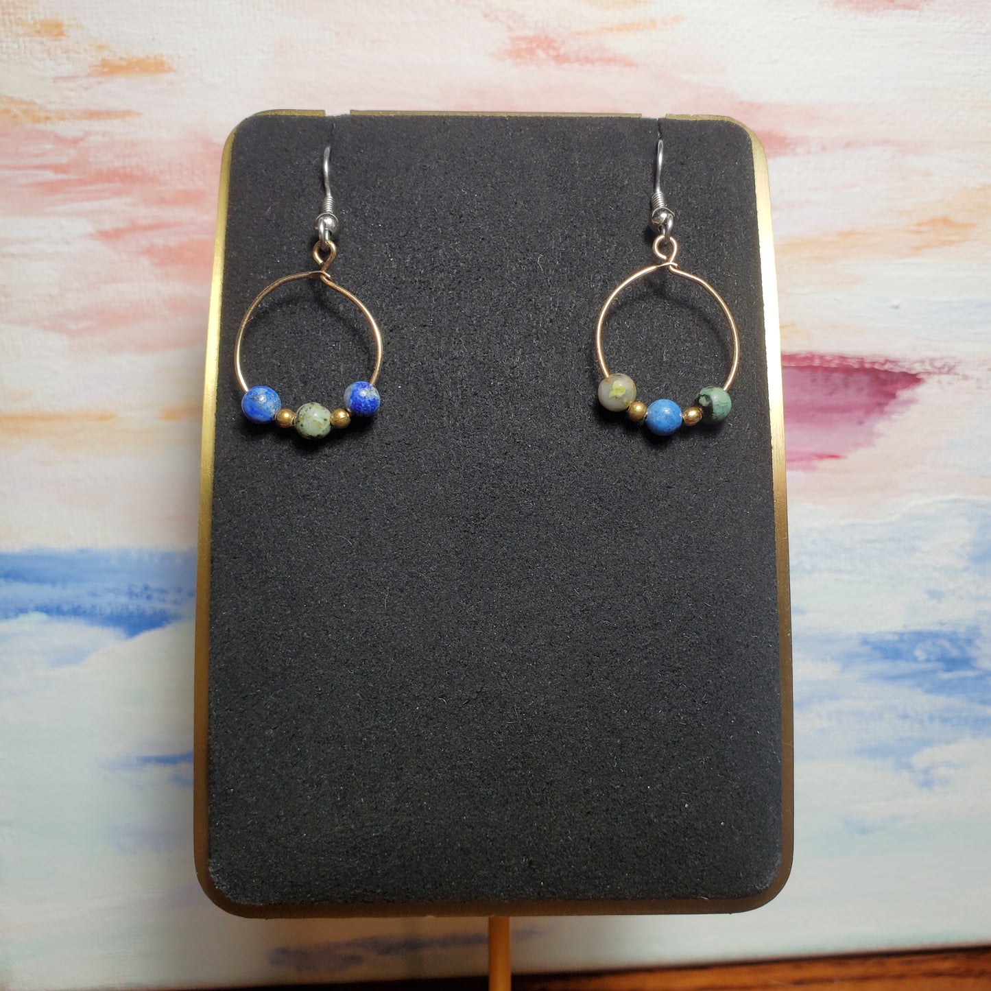 Lapis Lazuli and African Turquoise with gold beads Earrings