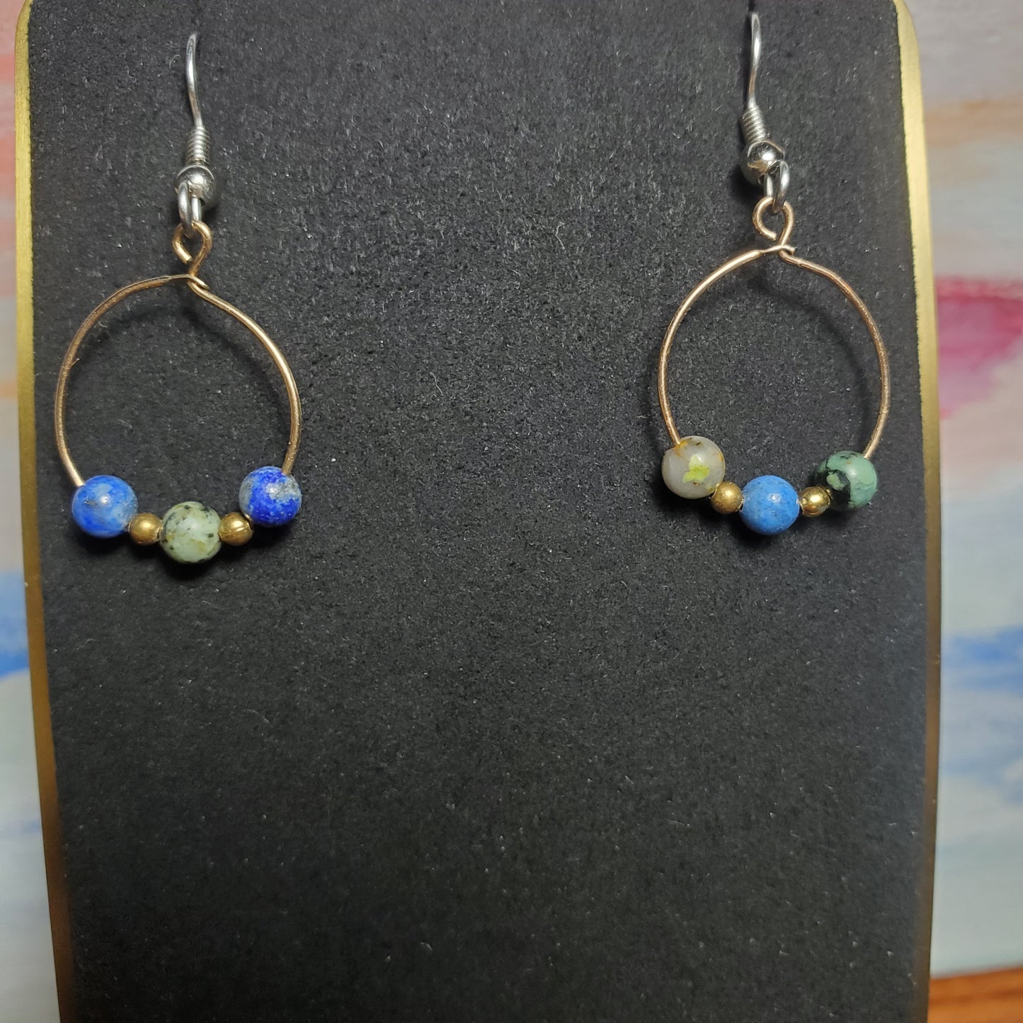 Lapis Lazuli and African Turquoise with gold beads Earrings