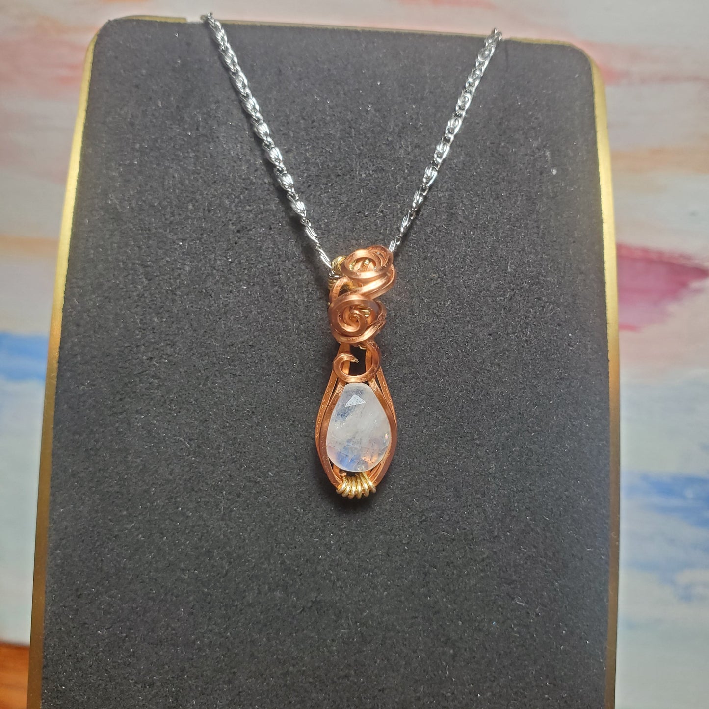Faceted Blue Moonstone Copper Wire Wrapped Gem