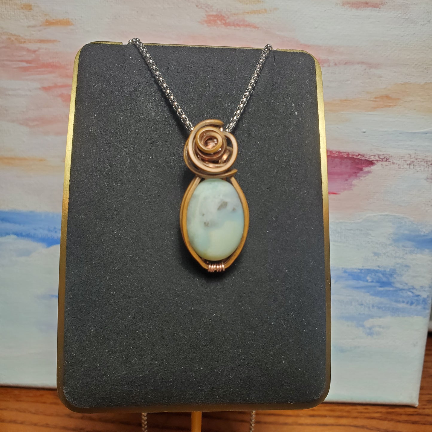 Blue Opal Copper Wire Wrapped Gem