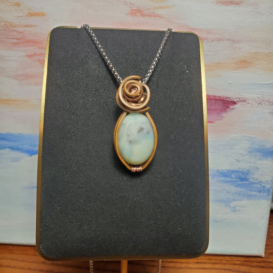 Blue Opal Copper Wire Wrapped Gem