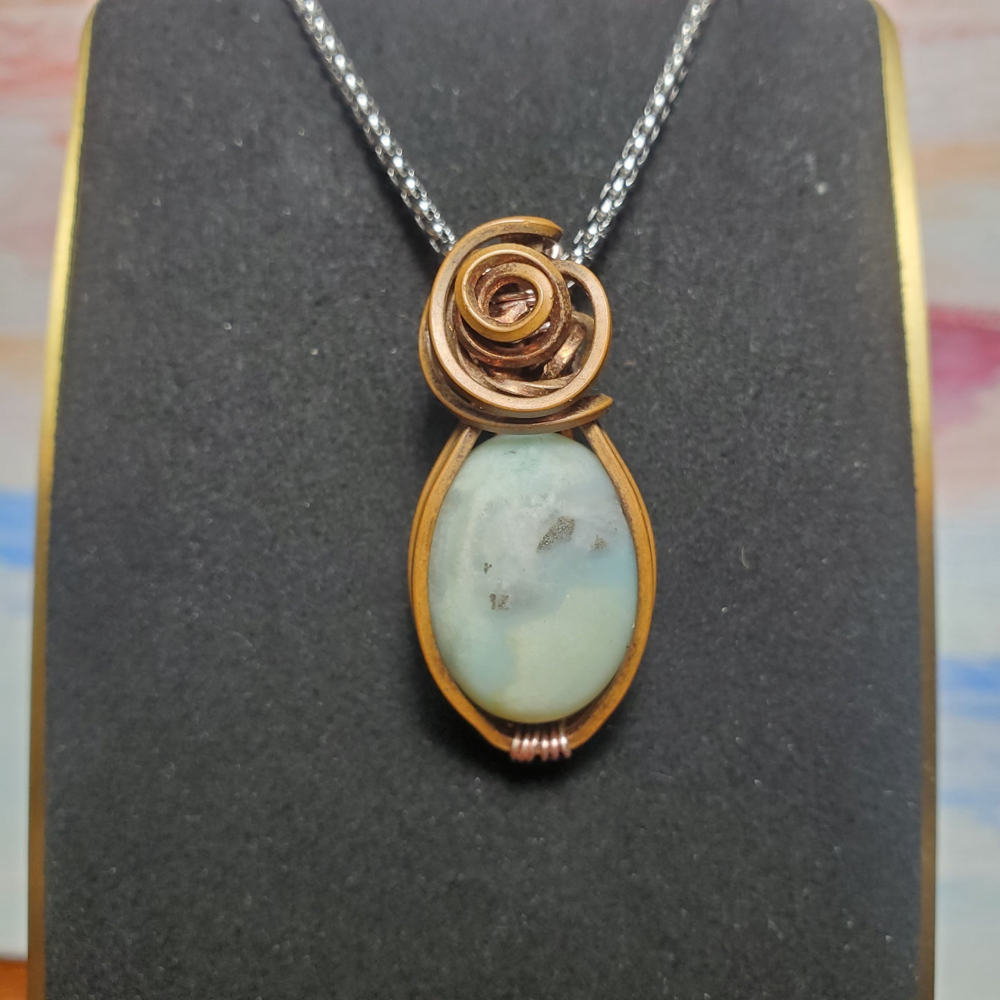 Blue Opal Copper Wire Wrapped Gem