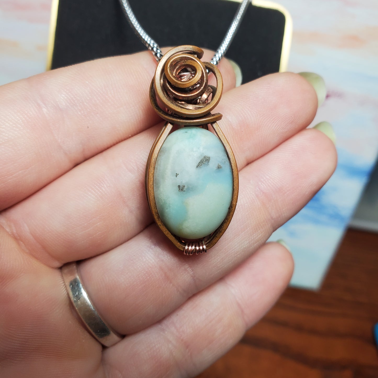 Blue Opal Copper Wire Wrapped Gem