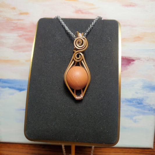 Orange Jasper Mushroom Themed Copper Wire Wrapped Gem