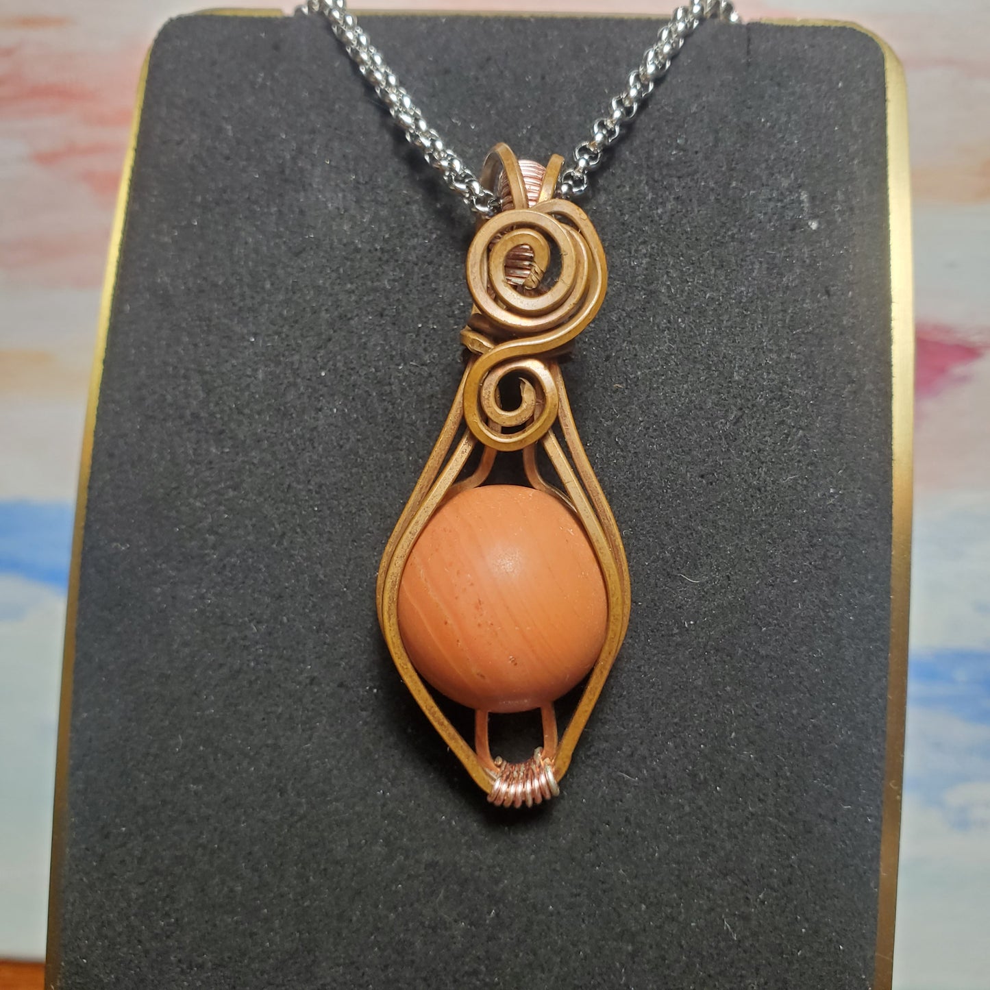 Orange Jasper Mushroom Themed Copper Wire Wrapped Gem