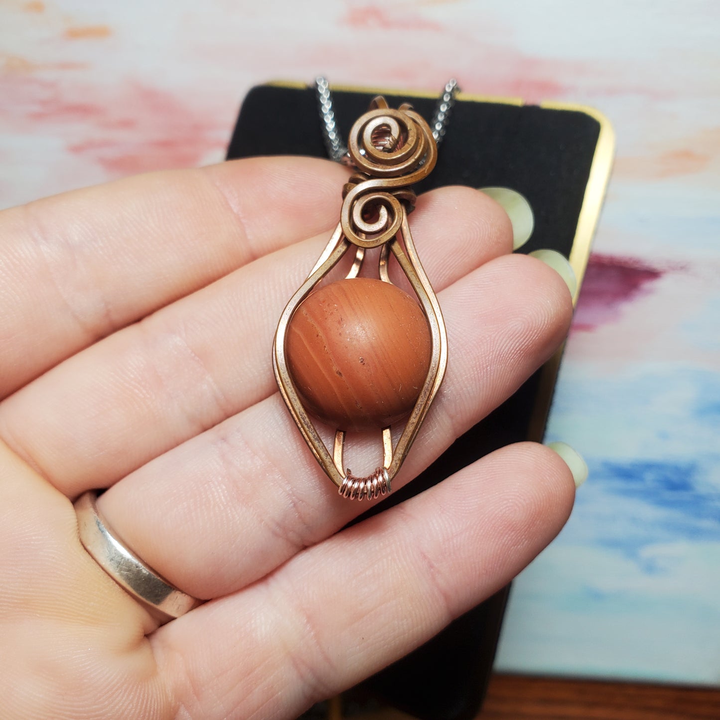 Orange Jasper Mushroom Themed Copper Wire Wrapped Gem