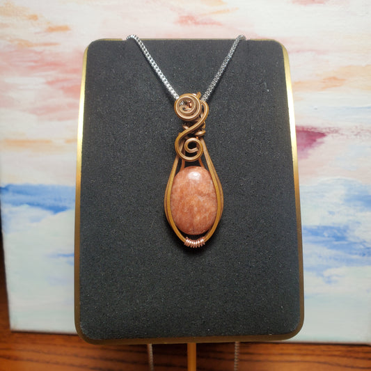 Peach Moonstone Copper Wire Wrapped Gem