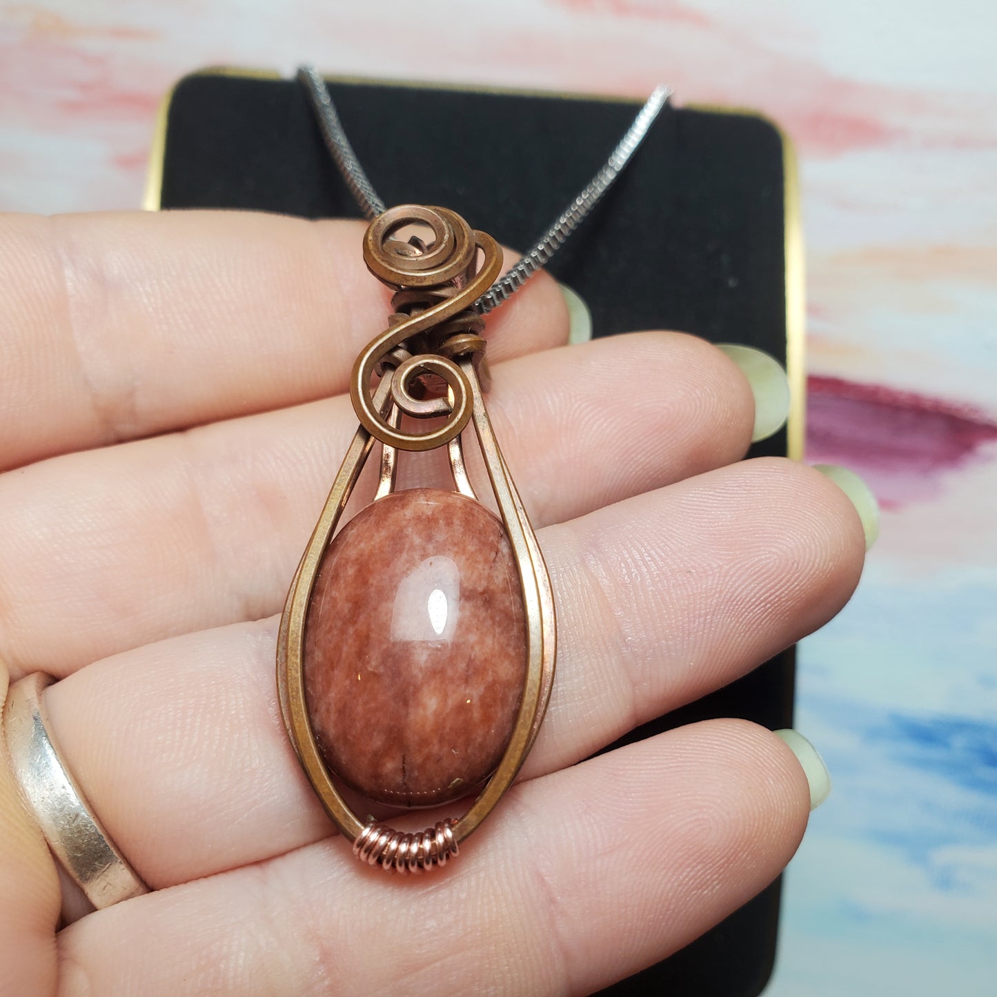 Peach Moonstone Copper Wire Wrapped Gem