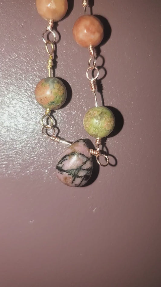 Unakite, Red Adventurine and Rhodonite Chain