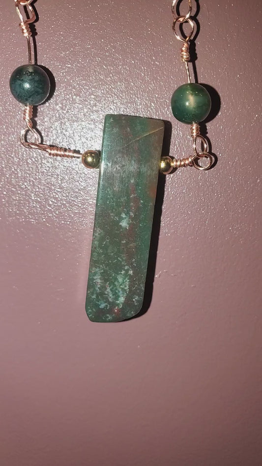 Mossy Agate Chain with Agate rectangular charm